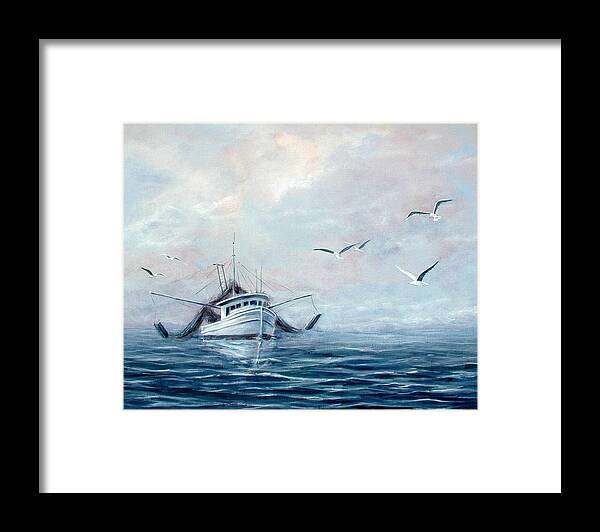 Shrimp Boat Framed Print featuring the painting Peaceful Morn' by Gary Partin