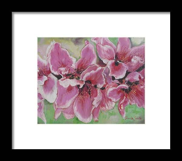 Peach Blossoms Framed Print featuring the painting Peach Blossoms by Gloria Smith
