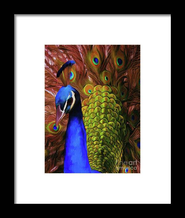 Peacock Feather Framed Print featuring the painting Peacock feathers by Gull G