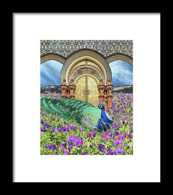 Peacock Framed Print featuring the digital art Peacock Gate by Lucy Arnold
