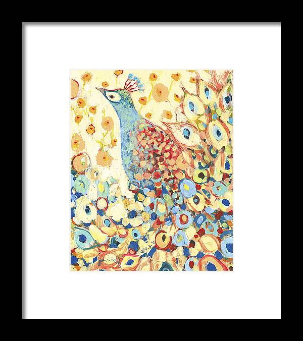 Peacock Framed Print featuring the painting Peacock Hiding in My Poppy Garden by Jennifer Lommers