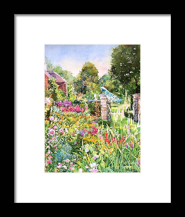 Painting Framed Print featuring the painting Peacock in The Garden by Francoise Chauray