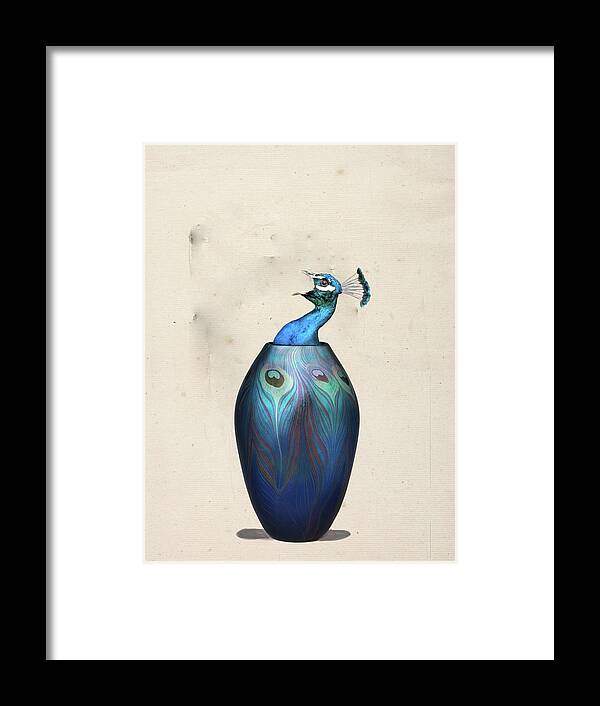 Vase Framed Print featuring the digital art Peacock vase by Keshava Shukla