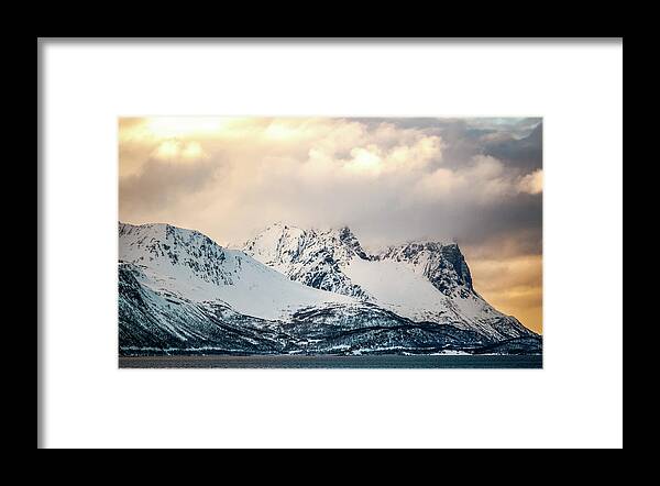 Badderfjorden Framed Print featuring the photograph Peaks of Badderfjorden Troms Norway by Adam Rainoff