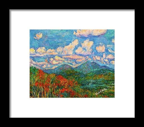 Peaks Of Otter Mountain Framed Print featuring the painting Peaks of Otter in Fall by Kendall Kessler