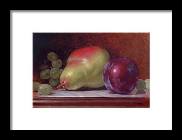 Pear Framed Print featuring the painting Pear and Plum by Timothy Jones