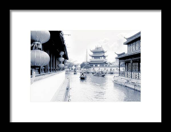 Zhu Jia Jiao Framed Print featuring the photograph Pearl Stream River Blues - Zhujiajiao near Shanghai by Alexandra Till