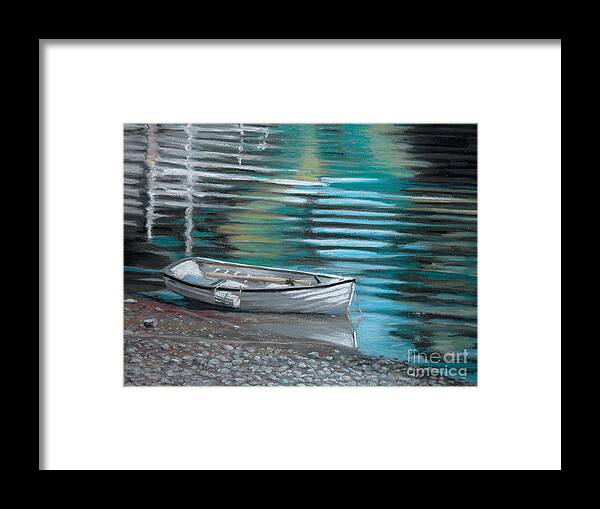 Boat Framed Print featuring the pastel Pebbles by Synnove Pettersen
