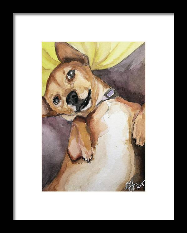 Chihuahua Framed Print featuring the painting Pedro The Chi-weenie by Rachel Bochnia