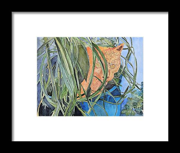 Cat Framed Print featuring the painting Peekaboo by Sandy McIntire