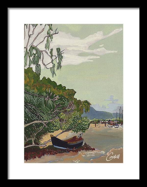 Noosa & Nearby Framed Print featuring the painting Peewee Punt - Noosa Riverside by Joan Cordell
