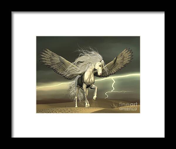 Pegasus Framed Print featuring the painting Pegasus and Dark Skies by Corey Ford