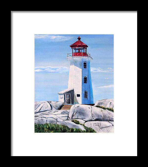 Peggy's Cove Framed Print featuring the painting Peggy's Cove Lighthouse by Marilyn McNish