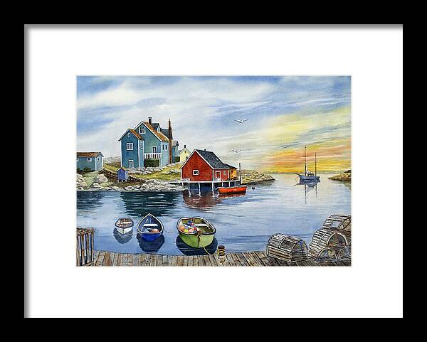 Watercolor Framed Print featuring the painting Peggys Cove by Raymond Edmonds
