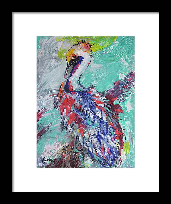 Pelican Framed Print featuring the painting Pelican Perch by Jyotika Shroff