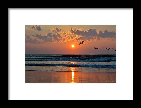 Obx Sunrise Framed Print featuring the photograph Pelicans on the move by Barbara Ann Bell