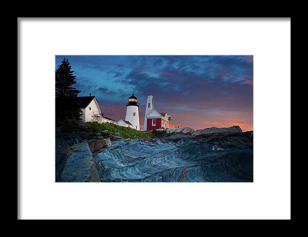 Pemaquid Point Lighthouse Framed Print featuring the photograph Pemaquid Point Lighthouse at dawn 2 by David Smith