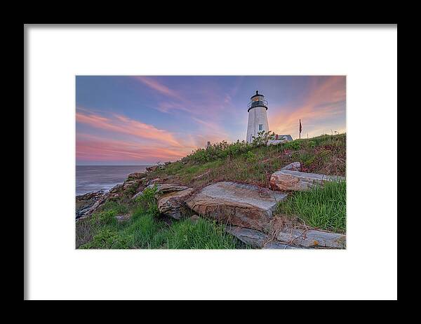 Pemaquid Point Lighthouse Framed Print featuring the photograph Pemaquid Point Sunset by Kristen Wilkinson