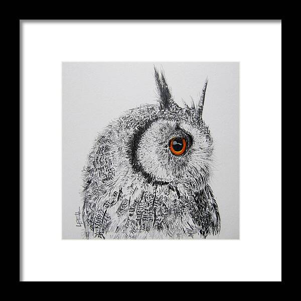 Animals Framed Print featuring the drawing Pencil Owl by Leonie Bell