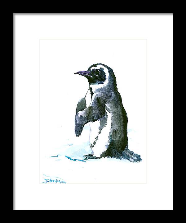 Penguin Framed Print featuring the painting Penguin by Suren Nersisyan