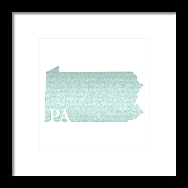 Pennsylvania Framed Print featuring the mixed media Pennsylvania State Map With Text Of Constitution by Design Turnpike
