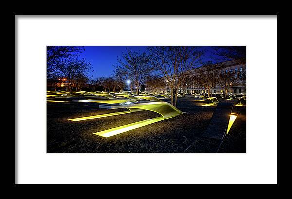 Pentagon 9/11 Memorial Framed Print featuring the photograph Pentagon 9/11 Memorial By Night by Ryan Wyckoff