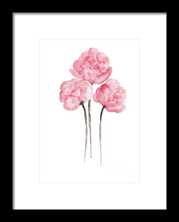  Art Framed Print featuring the painting Peony Bouquet Anniversary Woman Art Print, Pink Paper Flower Watercolor Painting by Joanna Szmerdt