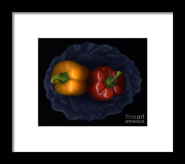 Slanec Framed Print featuring the photograph Peppers And Blue Bowl by Christian Slanec
