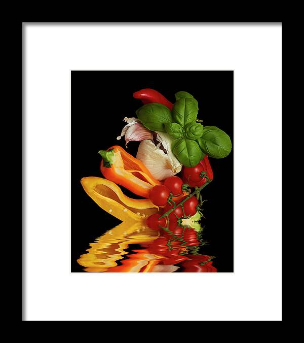 Peppers Framed Print featuring the photograph Peppers Basil Tomatoes Garlic by David French