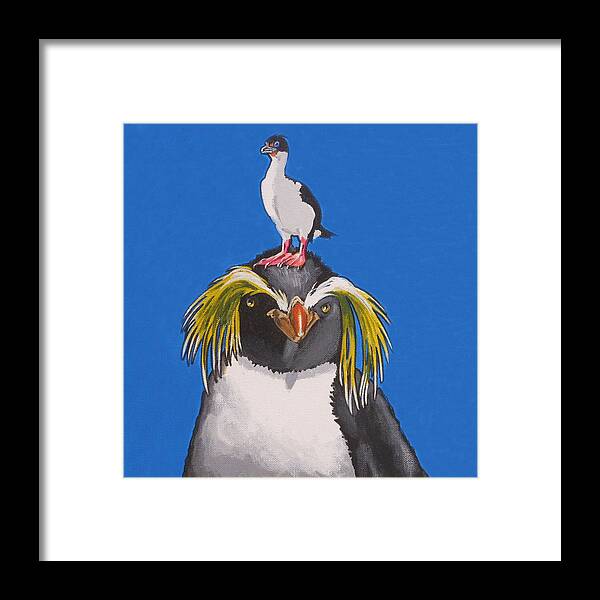 Penguin And Bird Framed Print featuring the painting Percy the Penguin by Sharon Cromwell