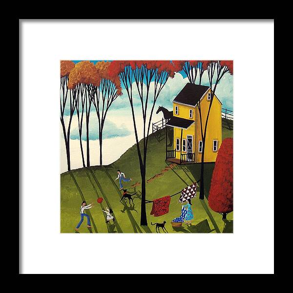 Art Framed Print featuring the painting Perfect Day - folk art country landscape by Debbie Criswell