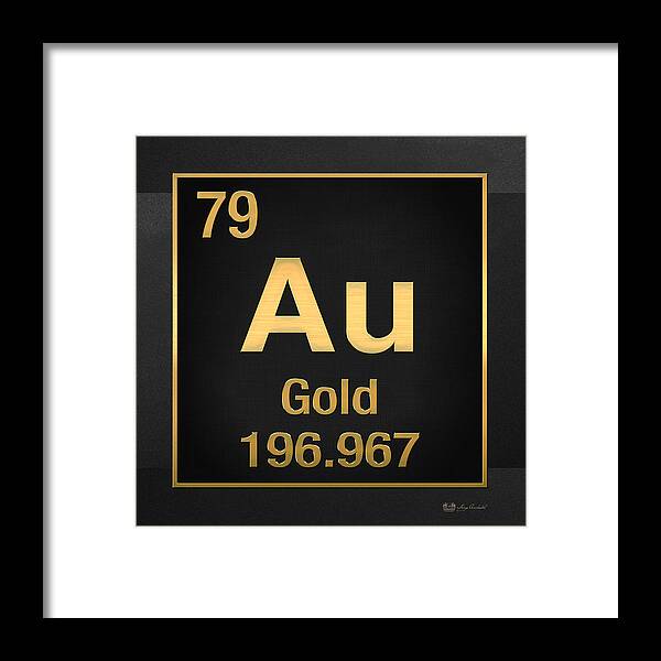 'the Elements' Collection By Serge Averbukh Framed Print featuring the digital art Periodic Table of Elements - Gold - Au - Gold on Black by Serge Averbukh