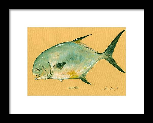 Permit Fish Art Framed Print featuring the painting Permit fish by Juan Bosco