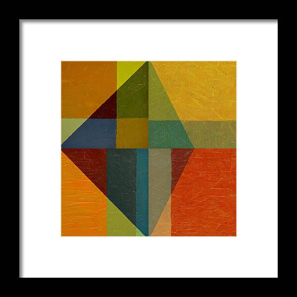 Abstract Framed Print featuring the painting Perspective in Color Collage by Michelle Calkins