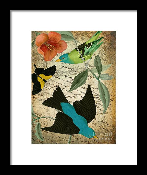 Birds Framed Print featuring the painting Petals and Wings V by Mindy Sommers