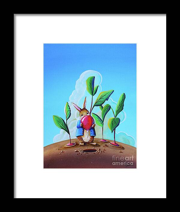 Peter Rabbit Framed Print featuring the painting Peter Among The Radishes by Cindy Thornton
