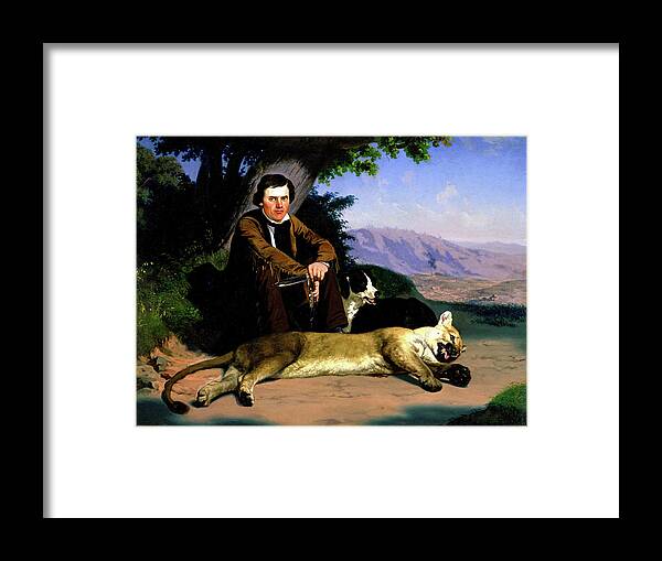 Charles Christian Nahl Framed Print featuring the painting Peter Quivey and the Mountain Lion by Charles Christian Nahl