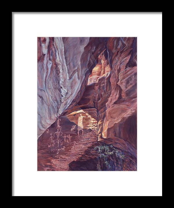 Landscape Framed Print featuring the painting Petroglyph Circus by Page Holland