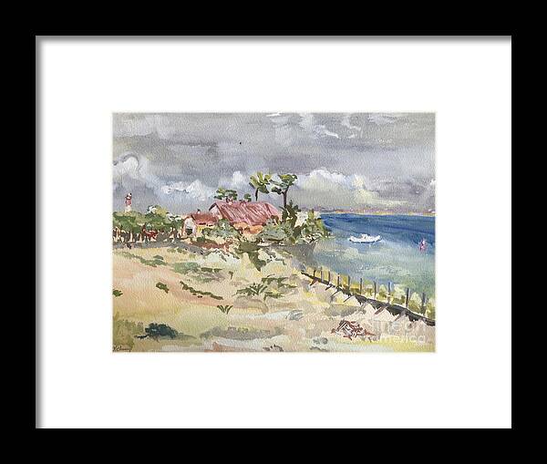 Plage Framed Print featuring the painting Phare du Cap Ferret - Hommage famille David. by Francoise Chauray