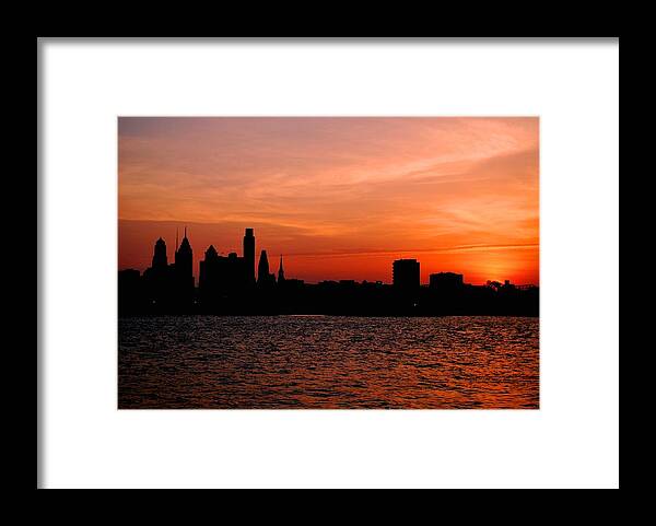 Philadelphia Framed Print featuring the photograph Philadelphia Skyline Orange Sunset Sky by Matt Quest