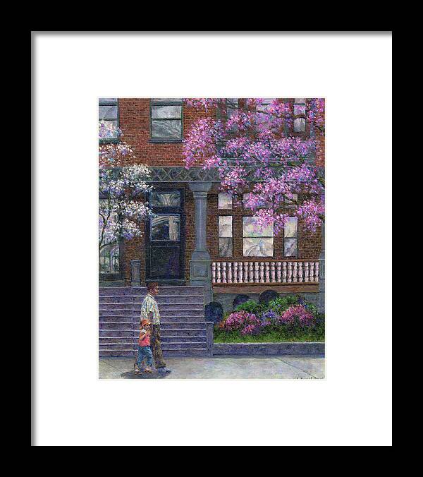 Philadelphia Framed Print featuring the painting Philadelphia Street in Spring by Susan Savad