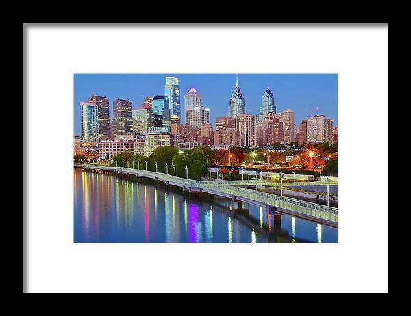 Philadelphia Framed Print featuring the photograph Philly Night Lights 2016 by Frozen in Time Fine Art Photography