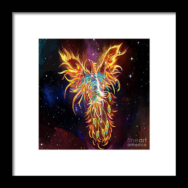 Phoenix Framed Print featuring the painting Phoenix Rising Constellation by Jackie Case