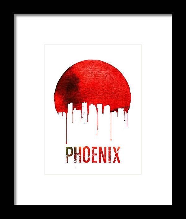Phoenix Framed Print featuring the painting Phoenix Skyline Red by Naxart Studio