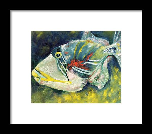 Trigger Fish Framed Print featuring the painting Picasso Trigger Fish by AnneMarie Welsh