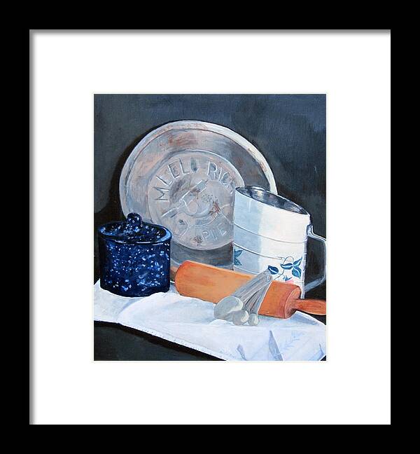 Old Fashion Pie Baking With A Rolling Pin Framed Print featuring the painting Pie Baking by Paula Pagliughi