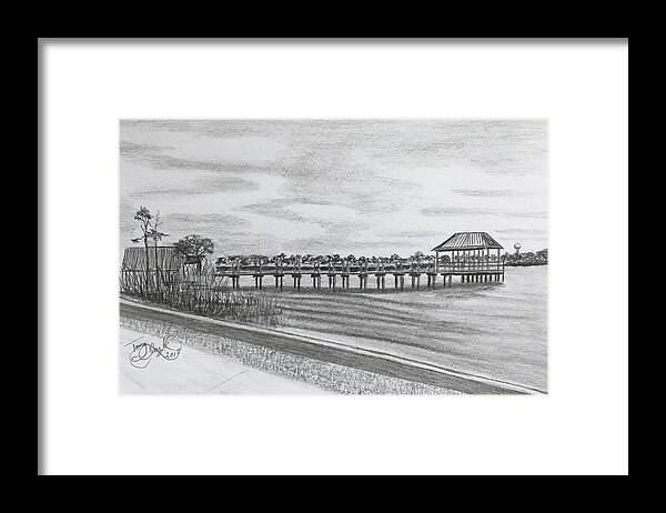 Beach Framed Print featuring the drawing Pier at Goose Creek by Tony Clark