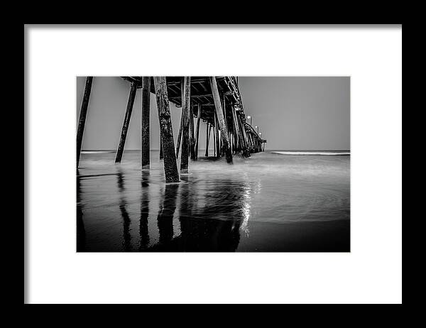 Black And White Framed Print featuring the photograph Pier Reflections by Larkin's Balcony Photography