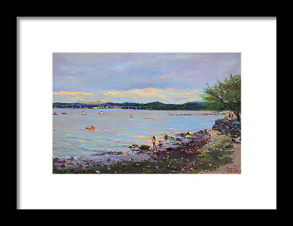 Nyack Ny Framed Print featuring the painting Piermont Shore NY by Ylli Haruni