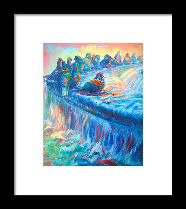 Colorful Landscape Framed Print featuring the painting Pigeon Symphony by Yen